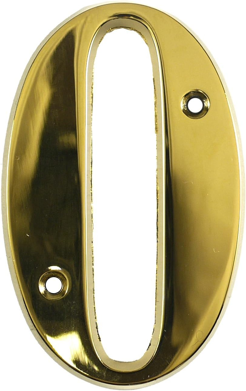 Beautiful 3 Inch Bevelled Edge Polished Gold Door Number 0 - Screw Fix Front House Number