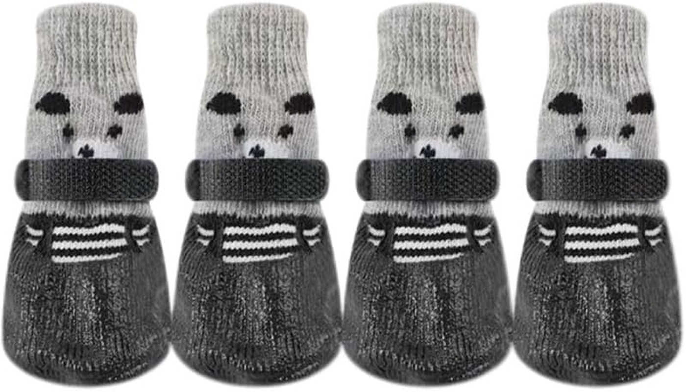 4Pcs Dog Boots Waterproof Shoes Breathable Socks, with Anti-Slip Sole and Adjustable Weather Protect Fit for Small Dog (Black, S) image number 5