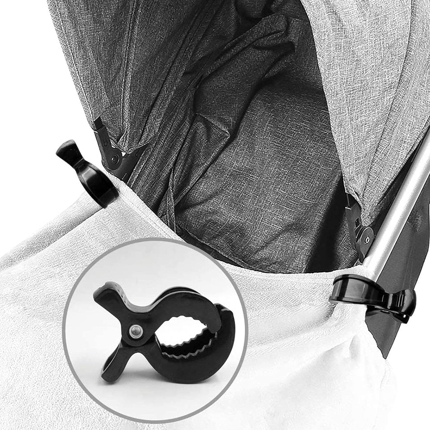 WADY Stroller Pegs to Hook Muslin Sun Shade to Canopy, 6 PCS Car Seat Cover Clips, Nursing Cover, Pram Toy Holder, Plastic Universal Clip, Blanket Clamp, Stroller Clips Buggy Accessory (Black) image number 3