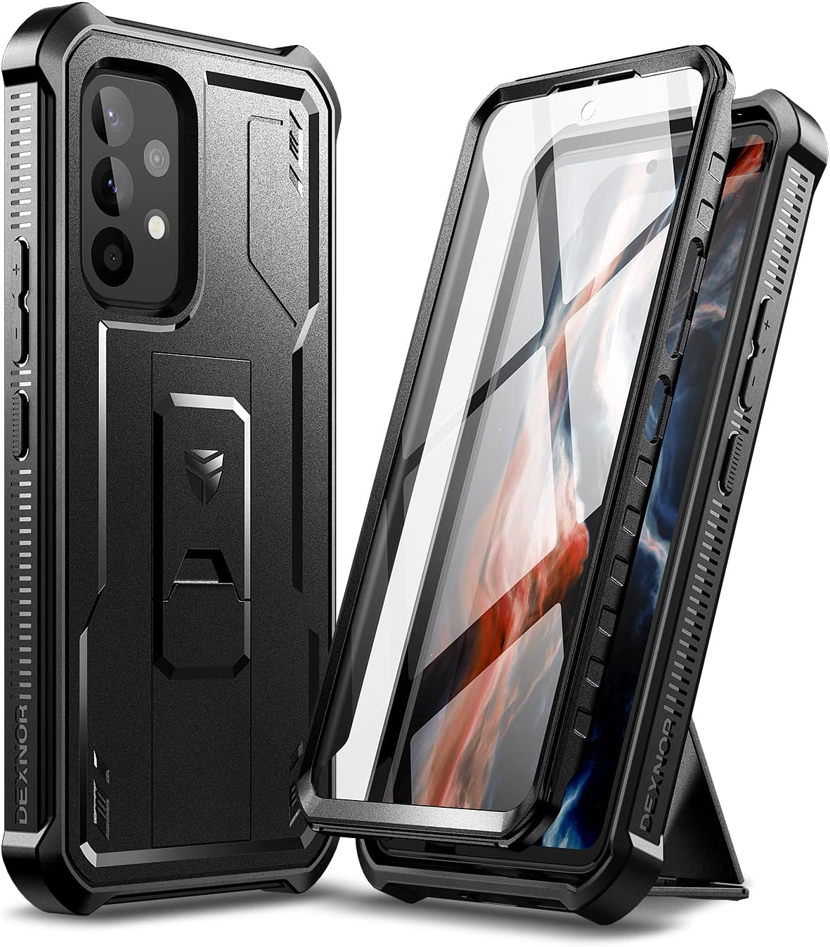 Dexnor for Samsung Galaxy A53 Case Built-In Screen Protector and Kickstand 360 Full Body Heavy Duty Military Grade Protection Shockproof Protective Cover for Samsung Galaxy A53 - Black