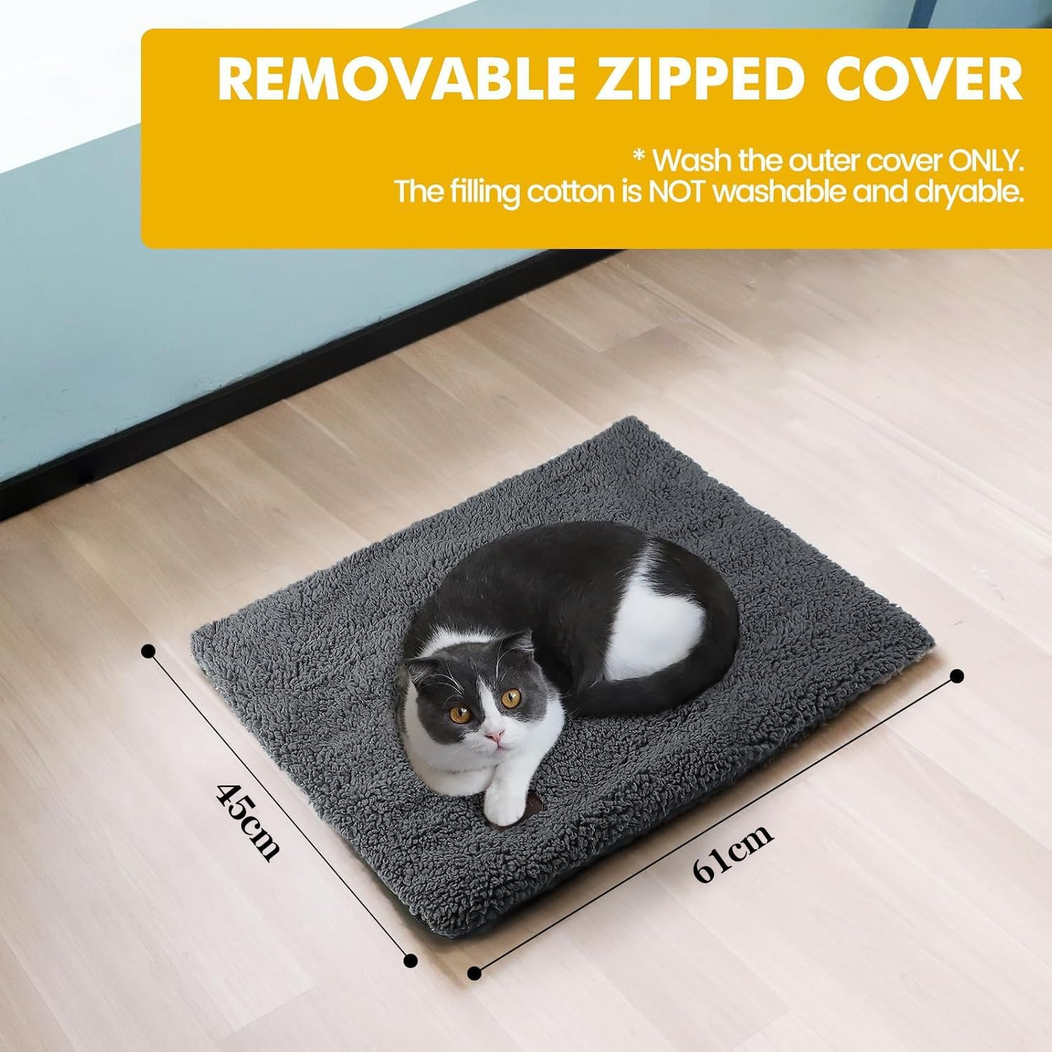 Self Warming Cat Bed Self Heating Cat Dog Mat 61 X 45 Cm Extra Warm Thermal Pet Pad for Indoor Outdoor Pets with Removable Cover Non-Slip Bottom Washable Non Electric(Dark Grey) image number 4