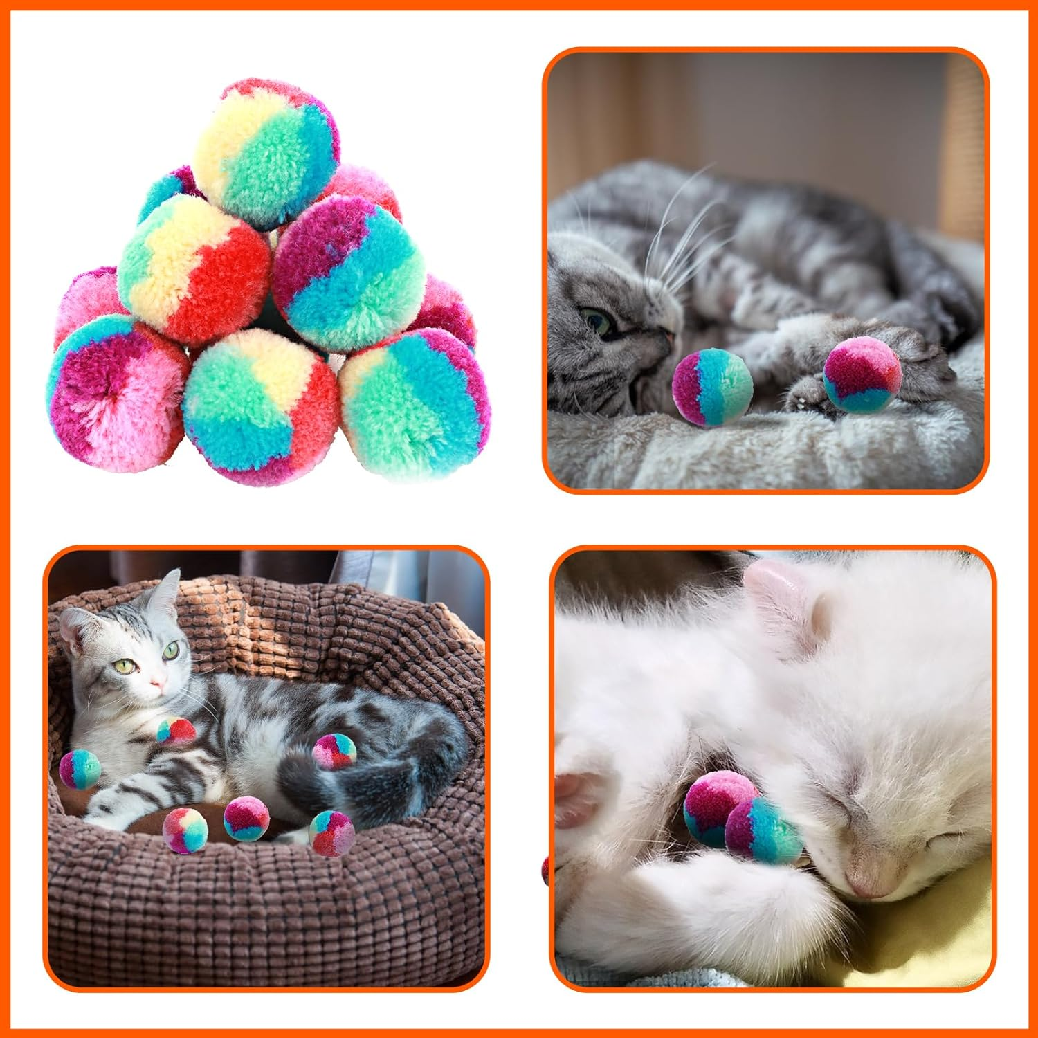 GEEHUA Pack of 20 Colourful Cat Toys Balls, 3.0 Cm Rainbow Cat Toy Balls, Soft Plush Cat Ball, Interactive Toy, Training Ball, Toy for House Cats, Kittens Play image number 2