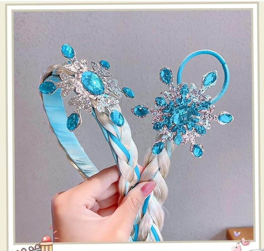 Kids Girls Toddlers Blue Elsa Princess Ponytail Hair Extension Party Hair Clips Snowflake Crown Headband Hairband Costume Dress up Braided Wigs (Elsa Crown Headband) - Elsa Crown Headband 02 image number 2