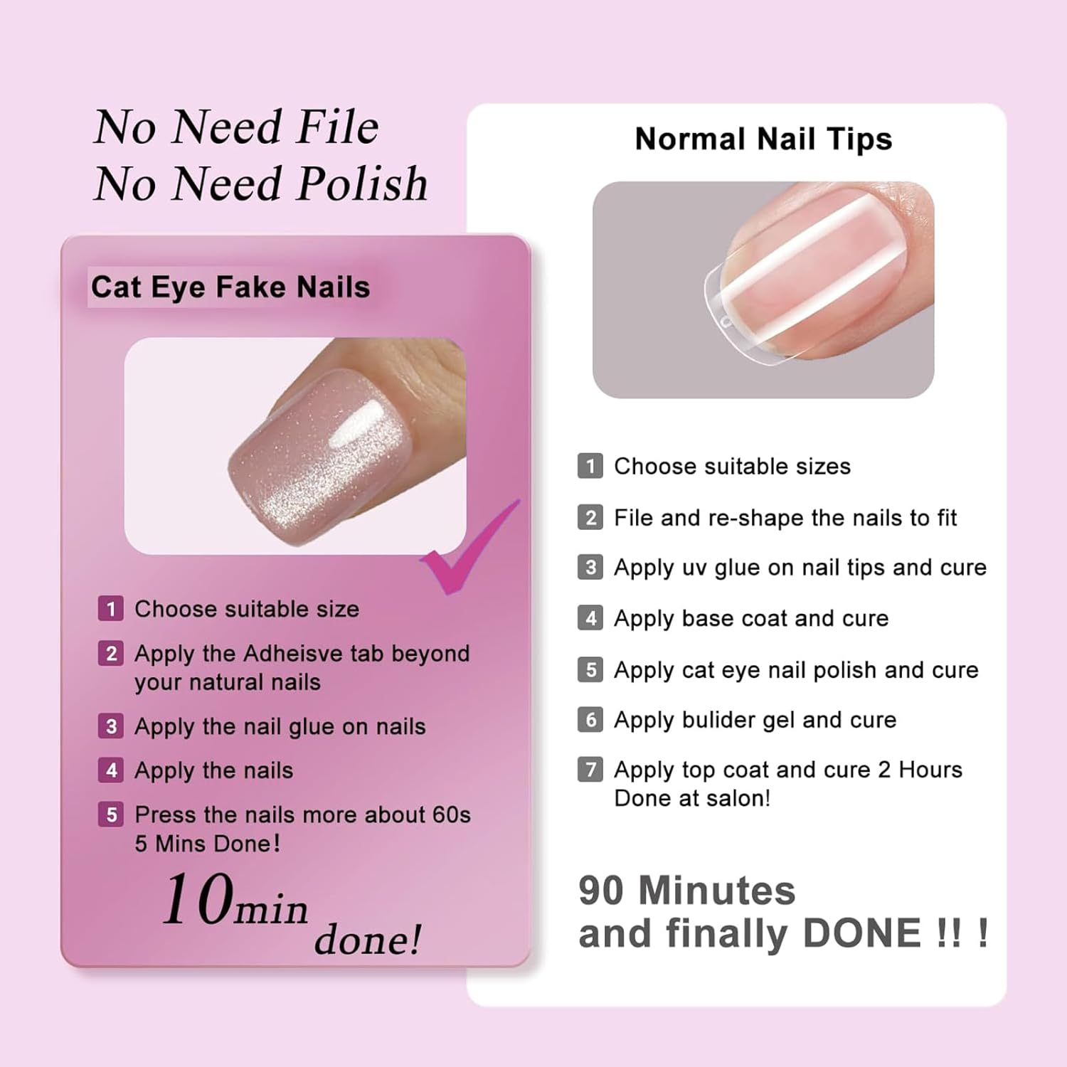 Qioon 24 Pcs Short Square Cat Eye Press on Nails, French Nude Glitter Fake Nails, Full Cover Stick-On False Fingernails with Adhesive Tabs for Women and Girls image number 4