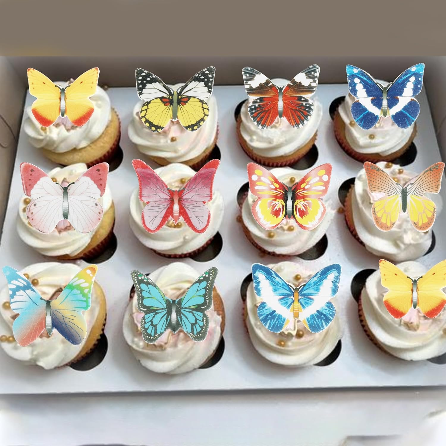 80 Pack Edible Butterfly Cupcake Toppers, Edible Colorful Butterfly Cake Decorations, Birthday Party Butterfly Decorations for Wedding Birthday Party Food Decoration Supplies image number 4