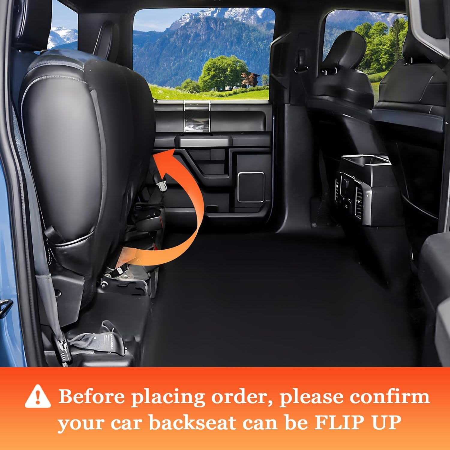 Mancro Floor Dog Hammock for Truck with Flip up Rear Seats, Waterproof Dog Back Seat Cover with Mesh Window Heavy Duty Back Seat Cover for Dogs, Compatible with F150, Chevy Silverado & RAM, Black image number 3