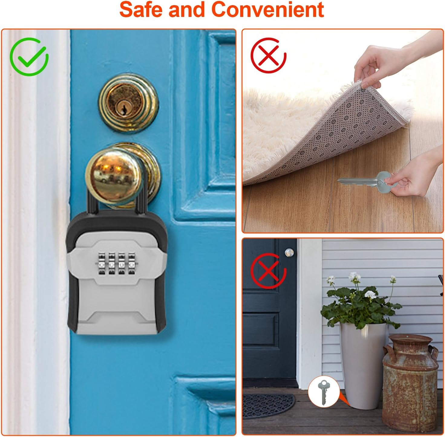 Lock Box,Key Lock Box Wall Mounted for outside House Keys,Portable Key Safe Combination Lockbox with Resettable Code, Gray image number 2