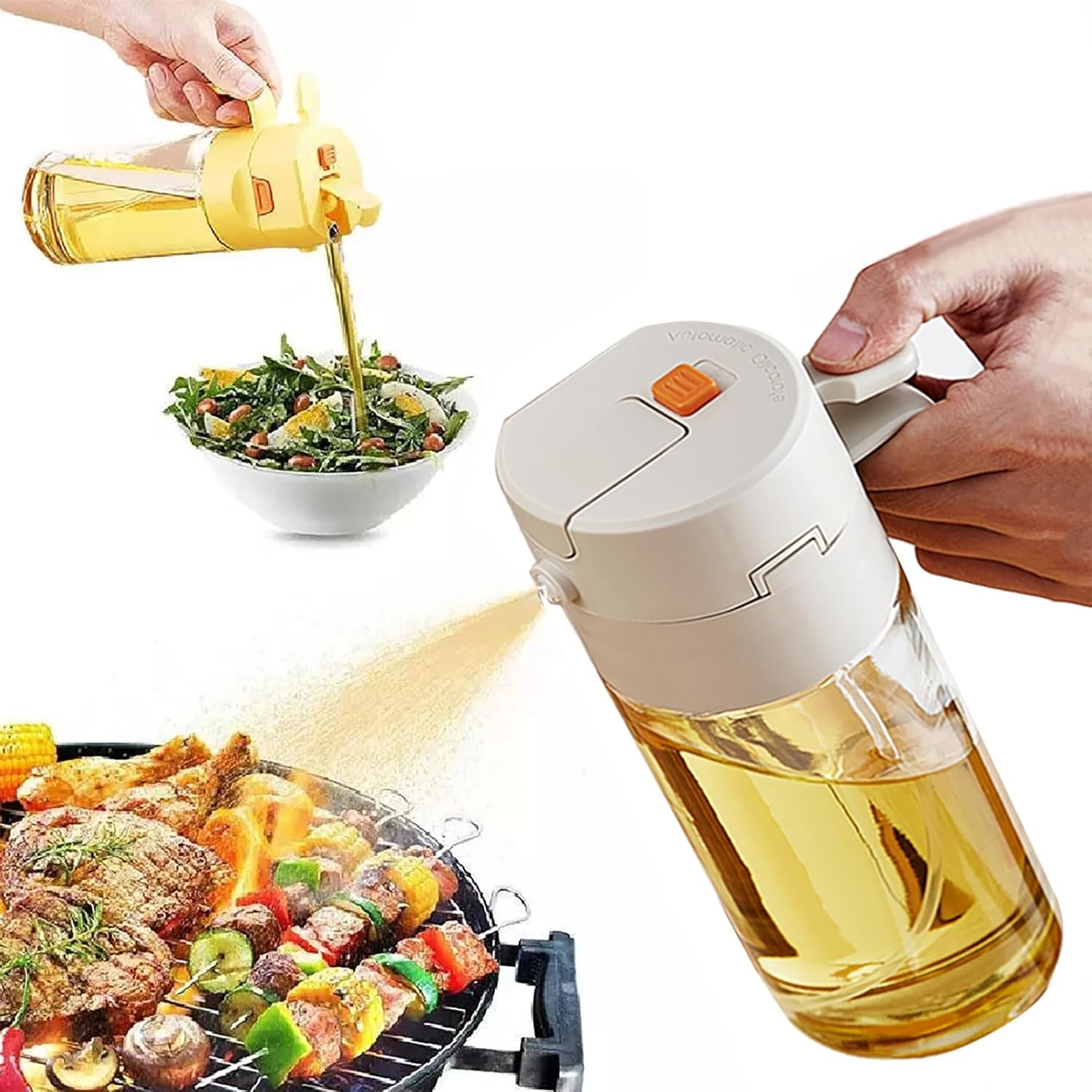 Aofly Oil Spray Bottle, 2 in 1 Olive Oil Dispenser, 20Oz/600Ml Glass Oil Bottle, Kitchen Tools & Gadgets for Air Fryer, Salad, Frying, BBQ (Yellow)