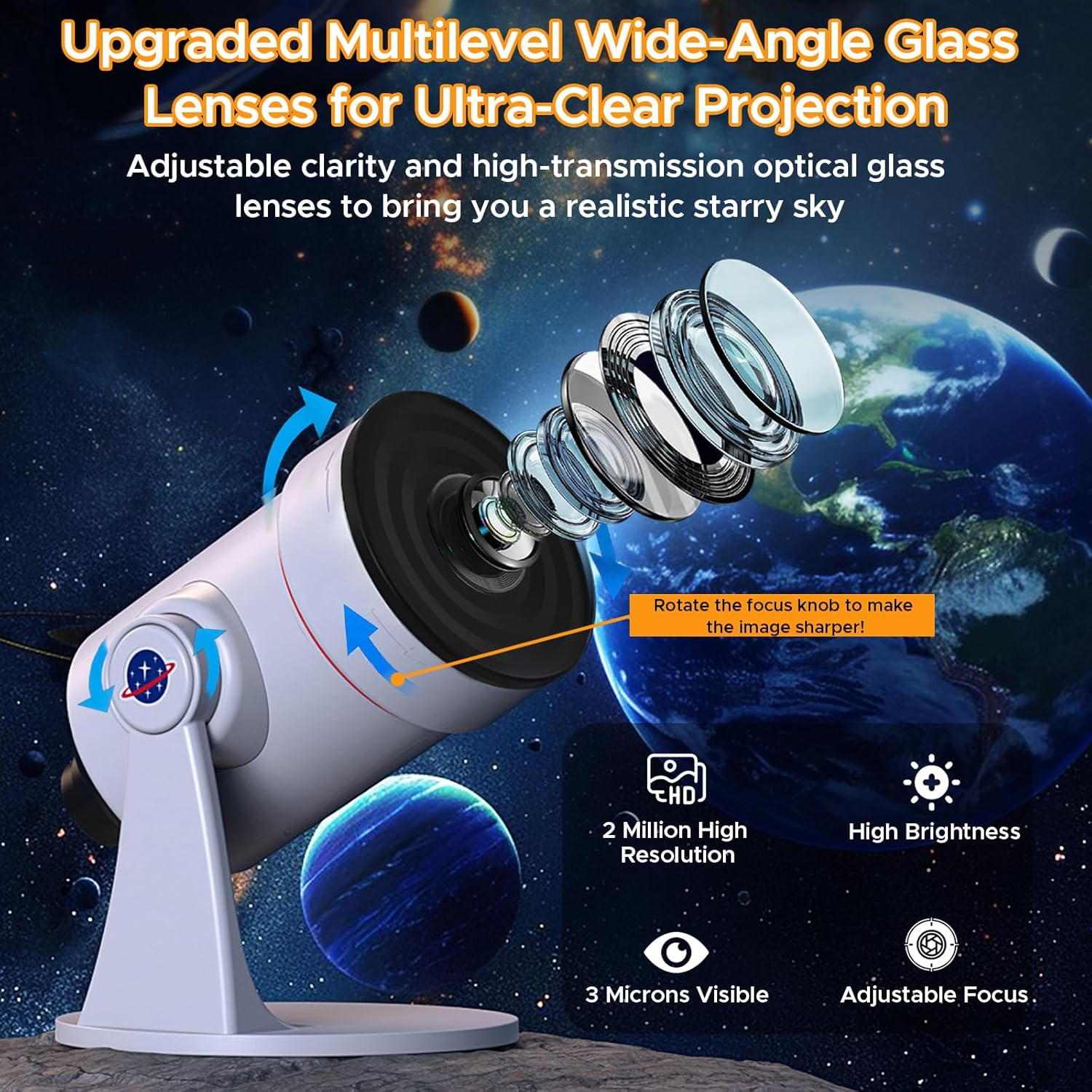 Galaxy Projector, Realistic Star Planetarium Night Light Projector with 10 Film Discs, Timer off Controls&8-Color Night Light, 360&deg; Rotatable Super Wide Ceiling Coverage for Bedrooms Home Theaters