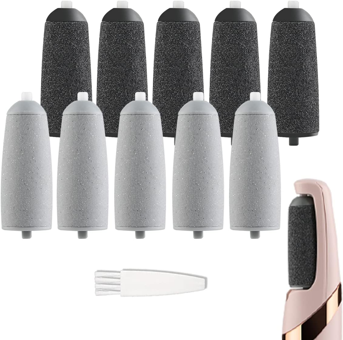 5 Pack Black Coarse Replacement Roller Refills Compatible with Finishing Touch Flawless Pedi Electric Tool File Include a Cleaning Brush