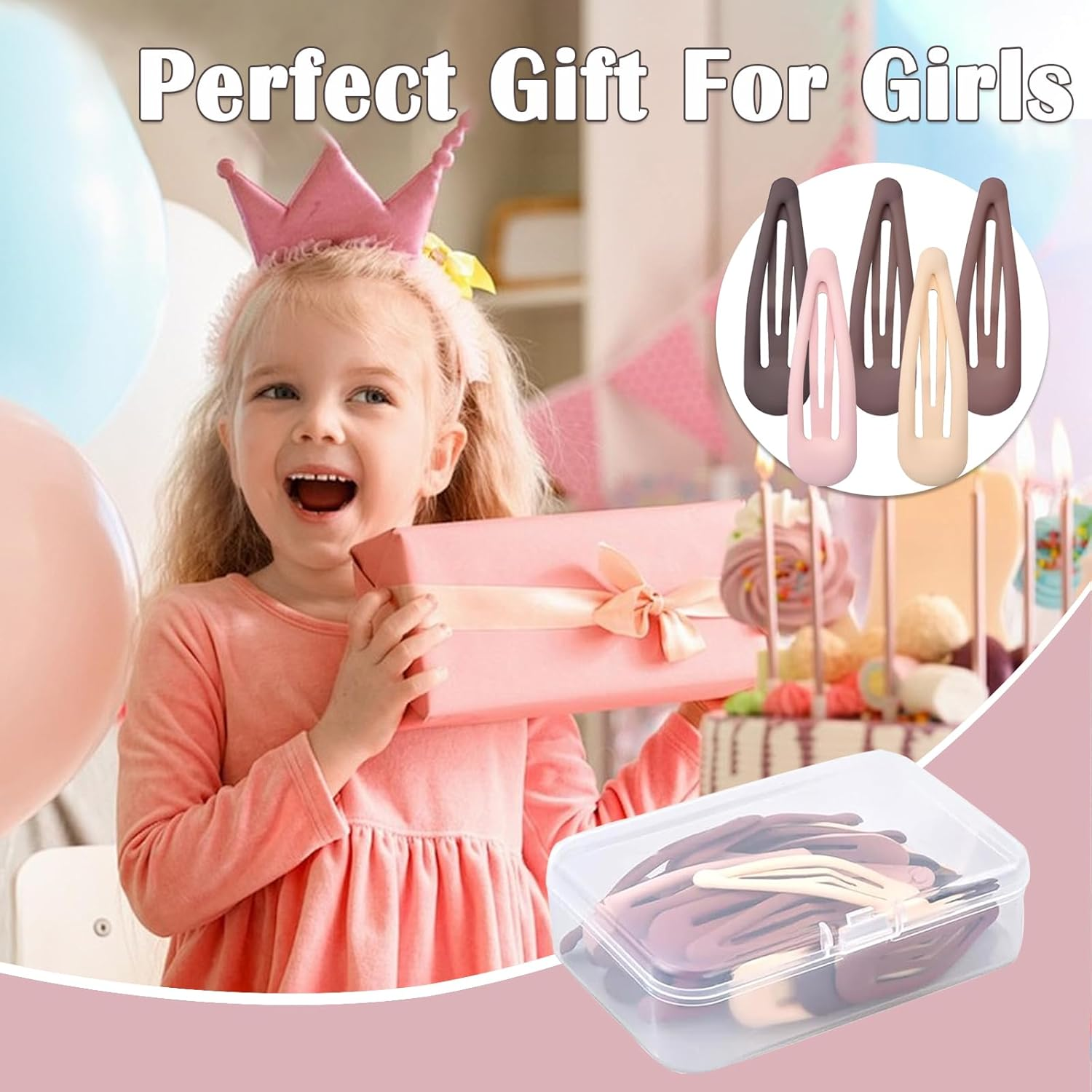 Jotia 30Pcs 5Cm Snap Hair Clips, Water Drop Non Slip Hair Barrettes Strong Hold Matte Hair Clips Metal Snap Clips for Women Girls (5 Colors)