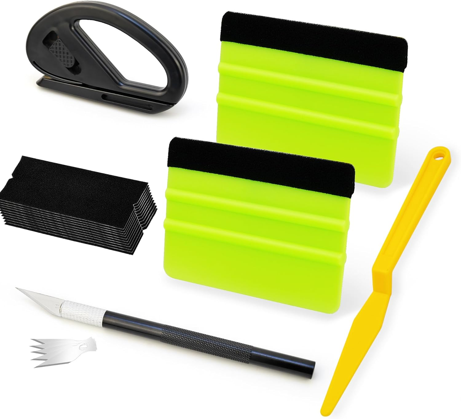 Professional Vinyl Wrap Tool Kit for Car Ppf/Tint Installation - 2 Felt Squeegees, 10 Microfiber Felts, Safety Cutter, Vinyl Knife & 5 Blades, Edge Tuck Tool(For Auto Tint/Car Wraps/Window Films) image number 2