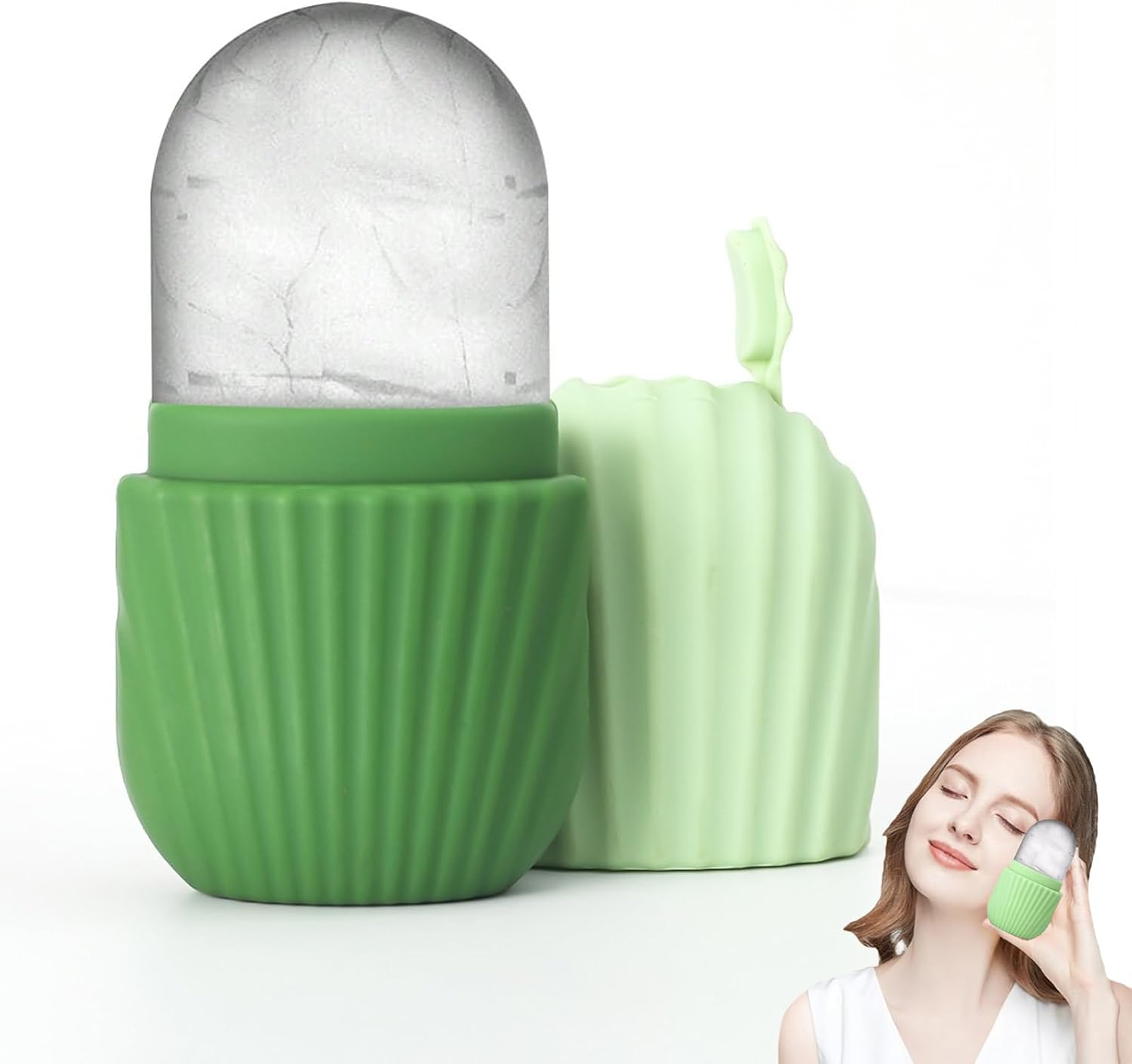 Silicone Ice Face Roller,Eye Facial Beauty Skin Care Tools，Reusable Silicone Mold Face Massage，Apply Ice for Shrink Pores anti Wrinkle Reduce Puffiness Improve Skin Elasticity. (Green) image number 4