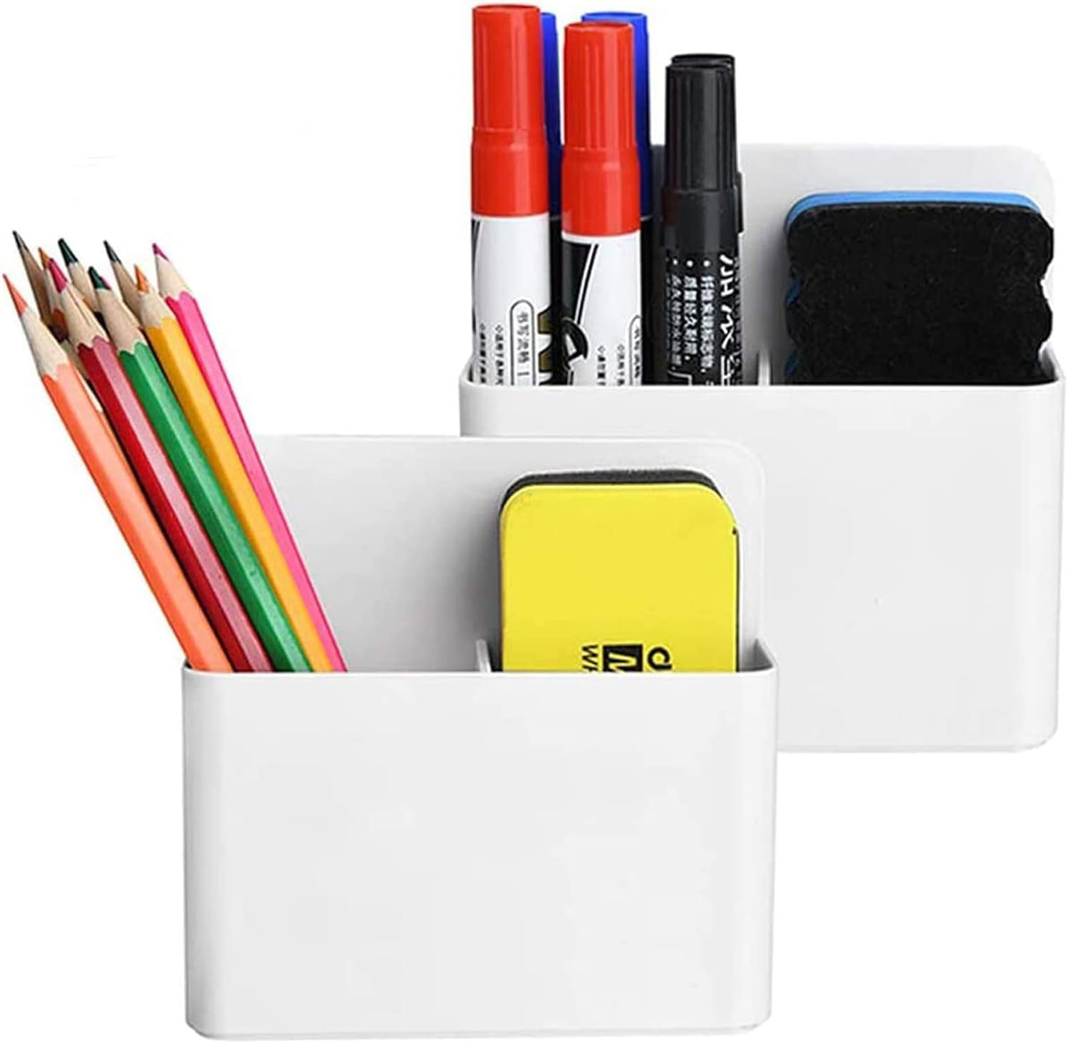 2 Pack Magnetic Dry Erase Marker Holder, Pen and Eraser Holder for Whiteboard，Magnet Pencil Cup Utility Storage Organizer for Office, Refrigerator, Locker and Metal Cabinets image number 6