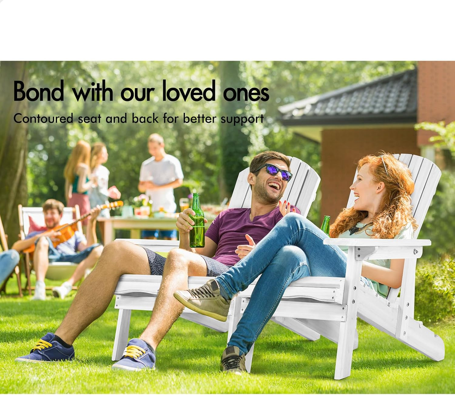 ALFORDSON Wooden Muskoka Adirondack Chair for Outdoor, Fir Wood Lawn Outdoor Muskoka Furniture for Patio Garden Park Porch, Slatted Design Armchair Lounge with Footrest, 180Kg Max White Color image number 2