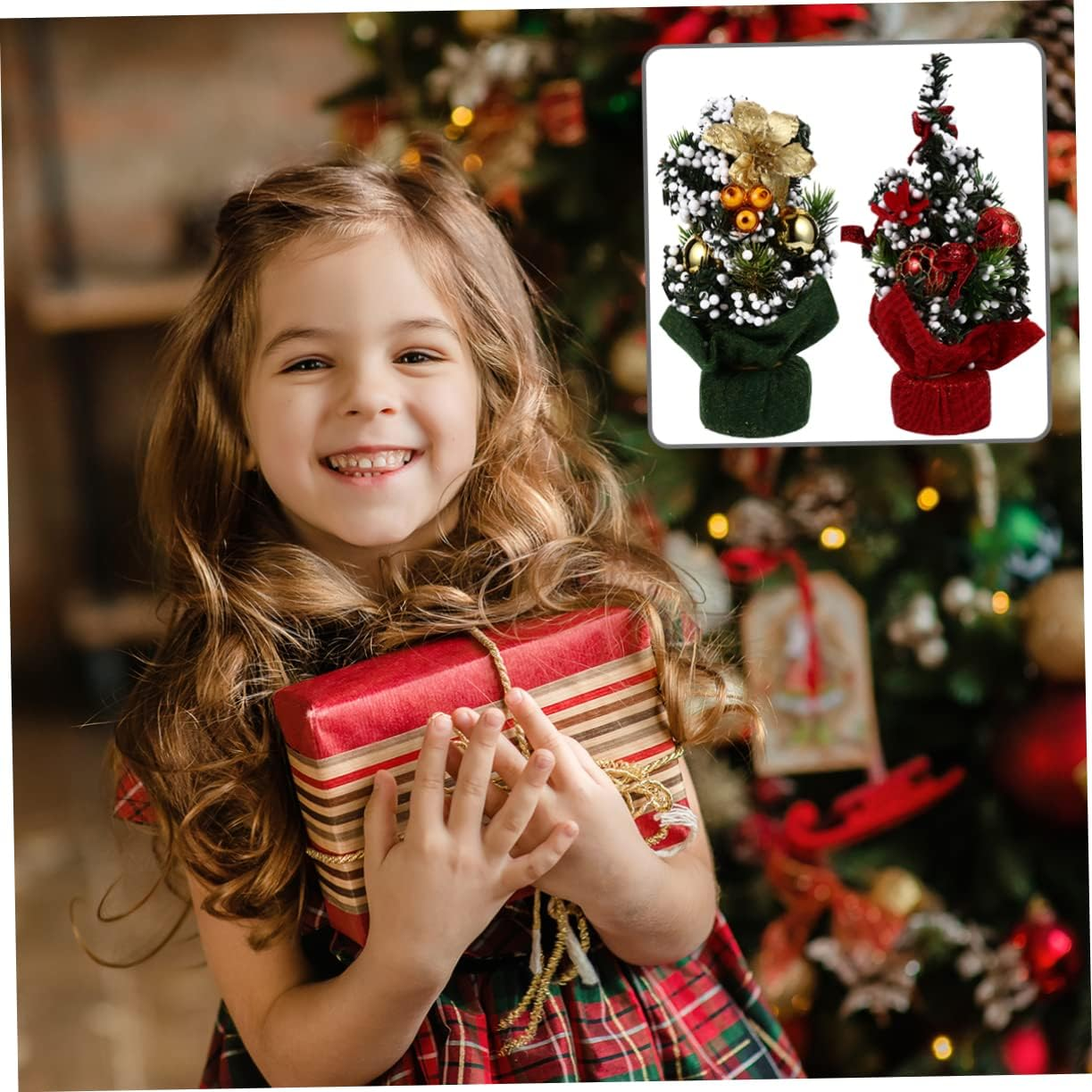 2Pcs Mini Christmas Tree Ornaments for Christmas Desktop Adornments Holiday Decorations for Home and Office Festive Displays image number 1