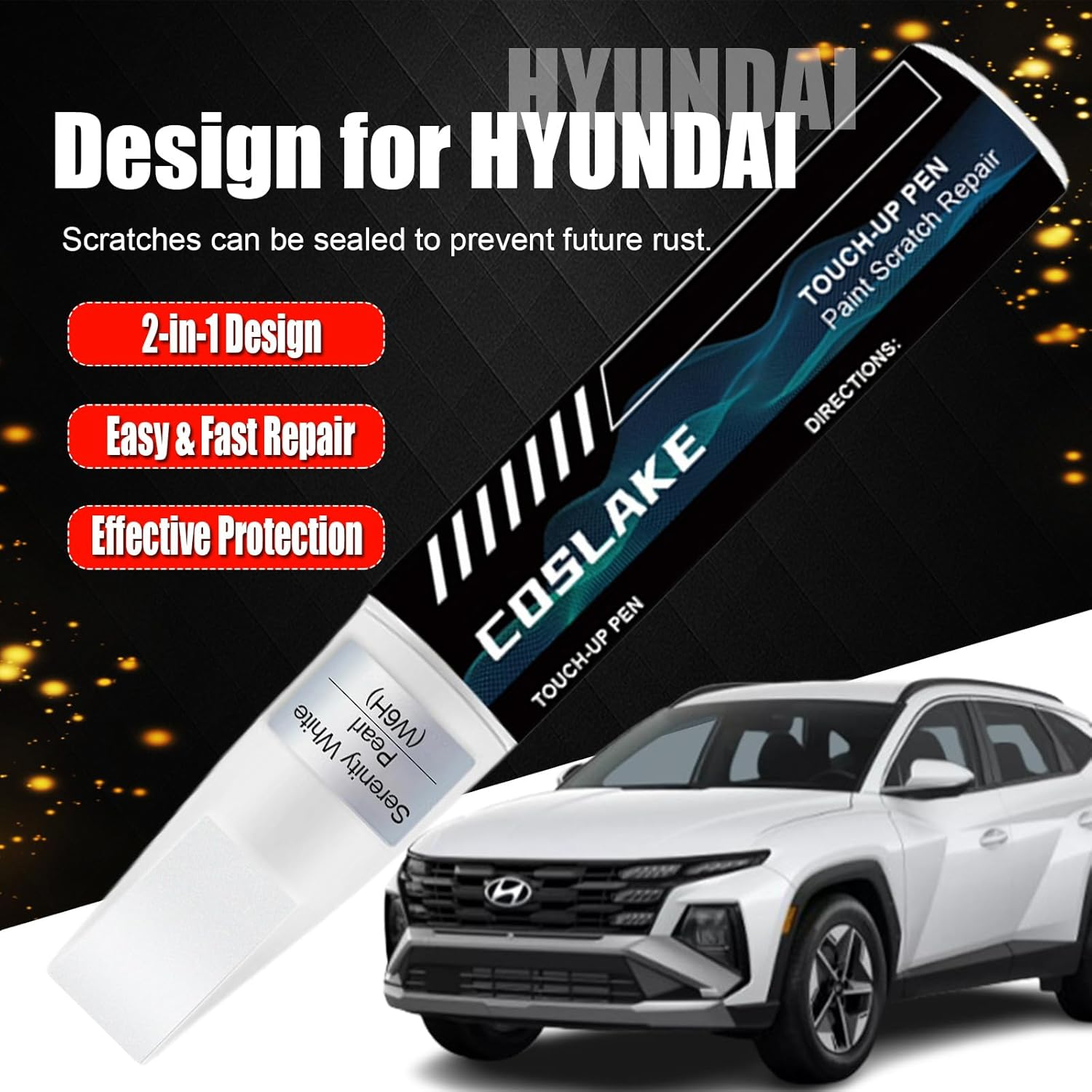 Car Touch up Paint(Abyss Black/Onyx Black(A2B)) for Hyundai, Car Paint Scratch Repair Kit, Quick & Easy Solution to Repair, 2 in 1 Scratch Remover Pen with Color-Matched image number 1