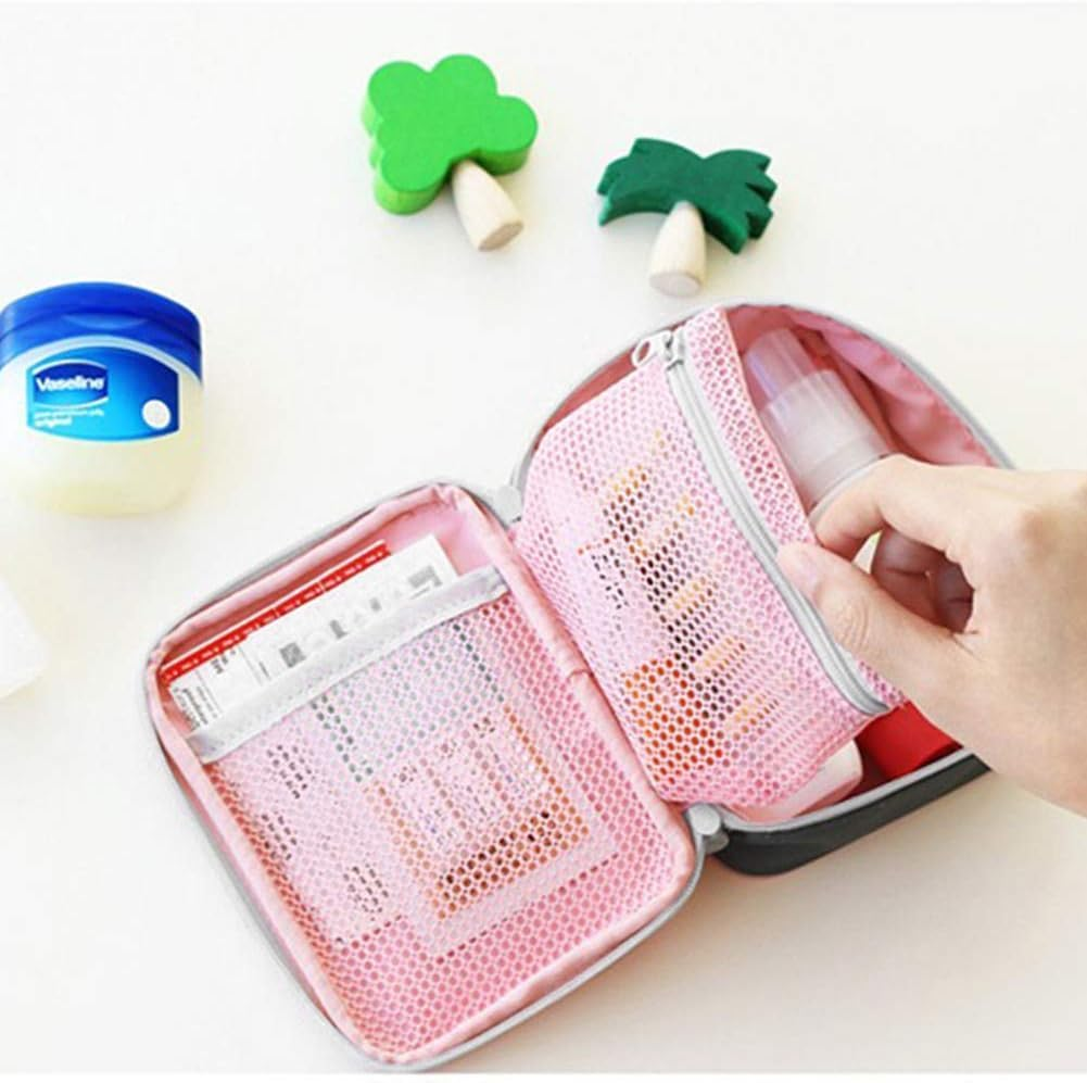 Liyquint 2Pcs Portable First Aid Bag - Mini Travel Medicine Pouch for Medication Storage, Small Empty Medical Organizer Pouch for Office, Emergency & Outdoor Essentials (Pink+Grey) image number 6