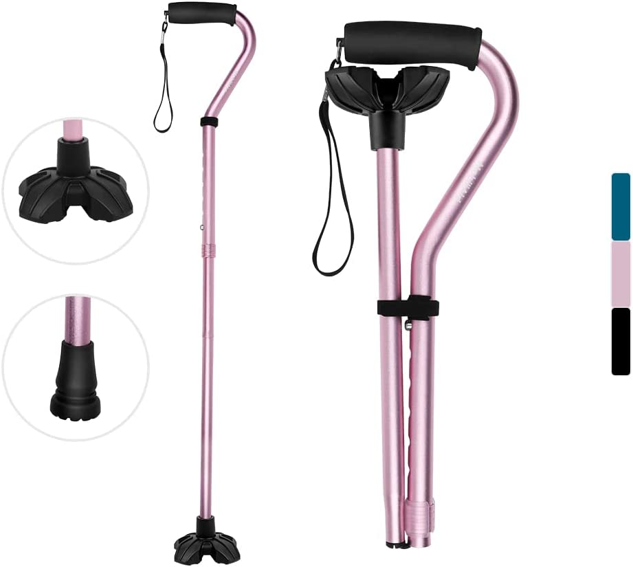 Extra Stable Walking Stick for Seniors - Offset Walking Cane - Foldable/Folding Walking Stick - Lightweight, Adjustable Height - Ergonomic Grip - Ideal Walking Sticks for Elderly