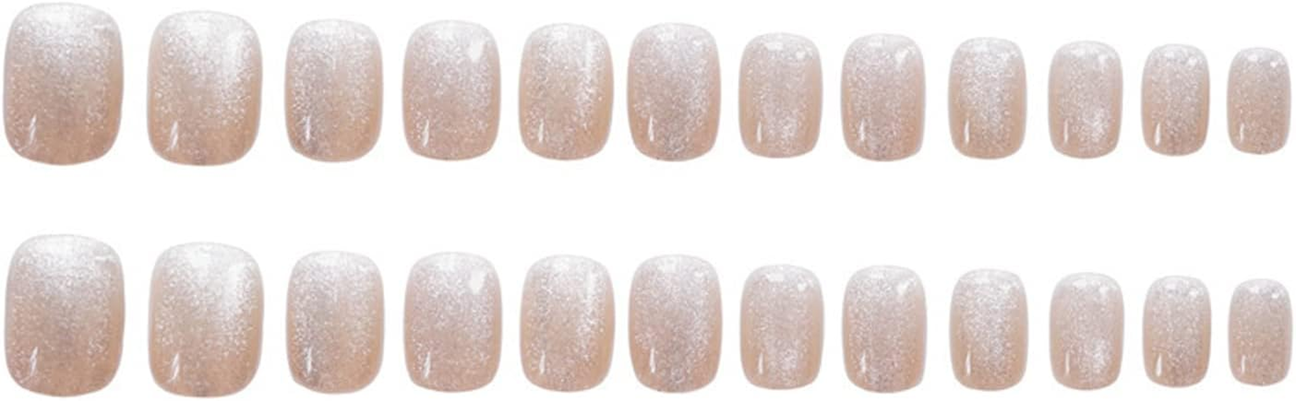 Glitter Cat Eye False Nials Glossy Square Oval Short Full Cover Press on Nails Art Design 24 Pcs Fake Nails Tips for Women Grils Home Salon image number 5