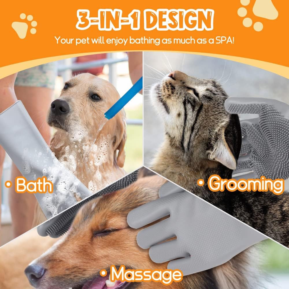 Comfpet Dog Washing Gloves for Hair Removal, Cat Grooming Gloves, Bathing and Massaging for Puppy and Kitty, Food Grade Silicone (Gray) image number 1
