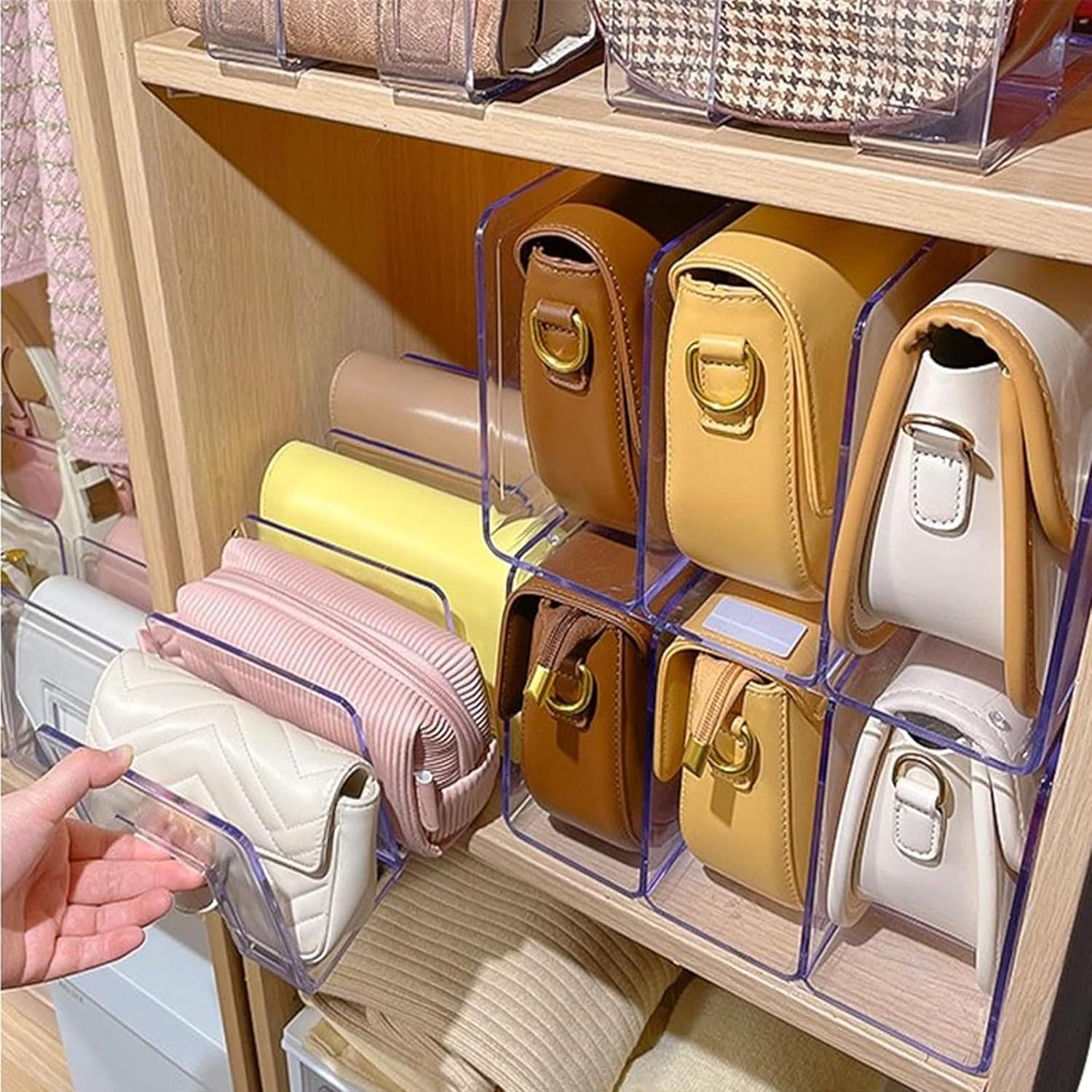 4PCS Acrylic Desktop Organizers - 3 Sections, Wide 4.2 Inch, for Files, Accessories, Wallet | Closet, Handbag, Bookshelf Storage | Clear image number 5