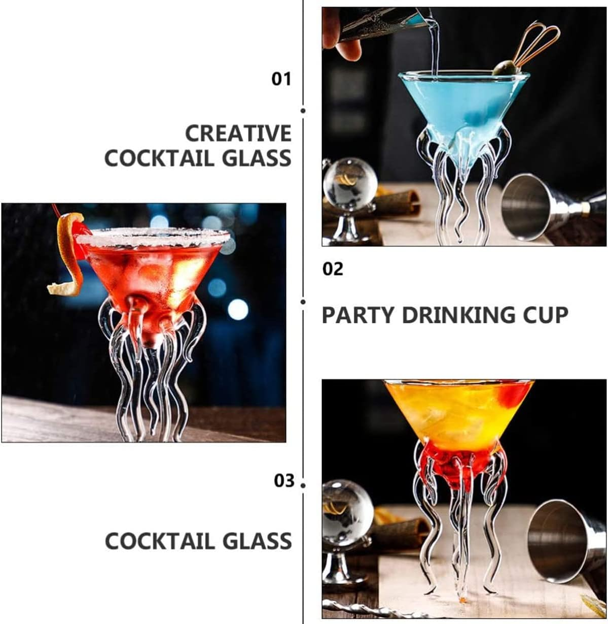 TINGJUNN 2-Piece Set 155ML Creative Octopus Martini Glasses, Cocktail Glasses, Premium Crystal Clear Glasses for Home, Weddings and Celebrations. image number 2