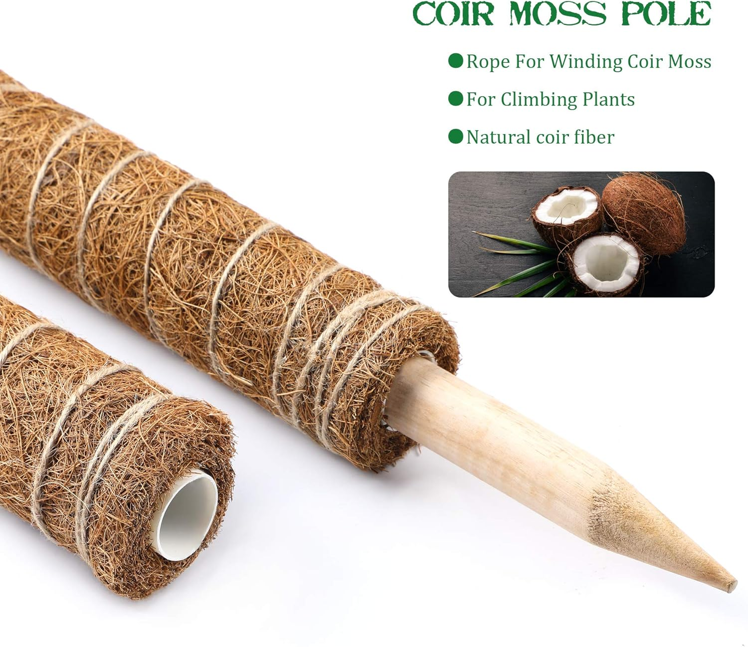 Augshy Moss Pole, Total Length 20 Inch Coir Totem Pole - 2Pcs 12 Inch Moss Pole, Coir Moss Stick for Monstera Climbing Indoor Creepers Plant Support Extension image number 2