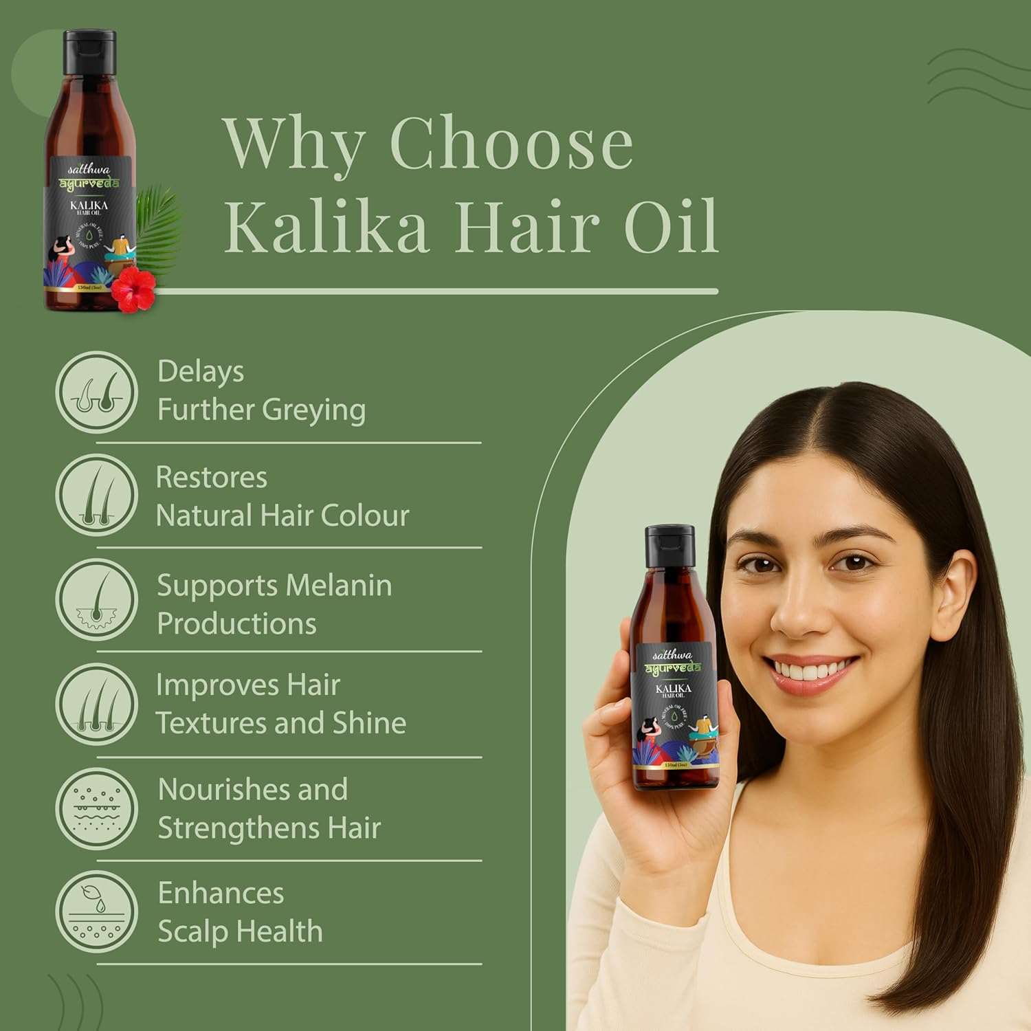 Satthwa Kalika Hair Oil - Make Your Hair Naturally Darker (150Ml) image number 3