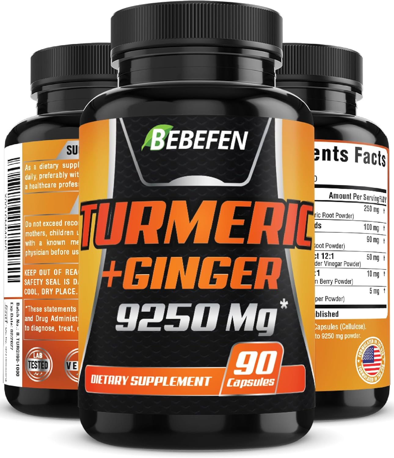 6In1 Turmeric Curcumin Root Ginger Supplement - 90 Capsules for 3-Month Supply - 9250Mg Combined with Apple Cider Vinegar, Hawthorn Berry & Black Pepper - Gluten Free, Non-Gmo image number 5