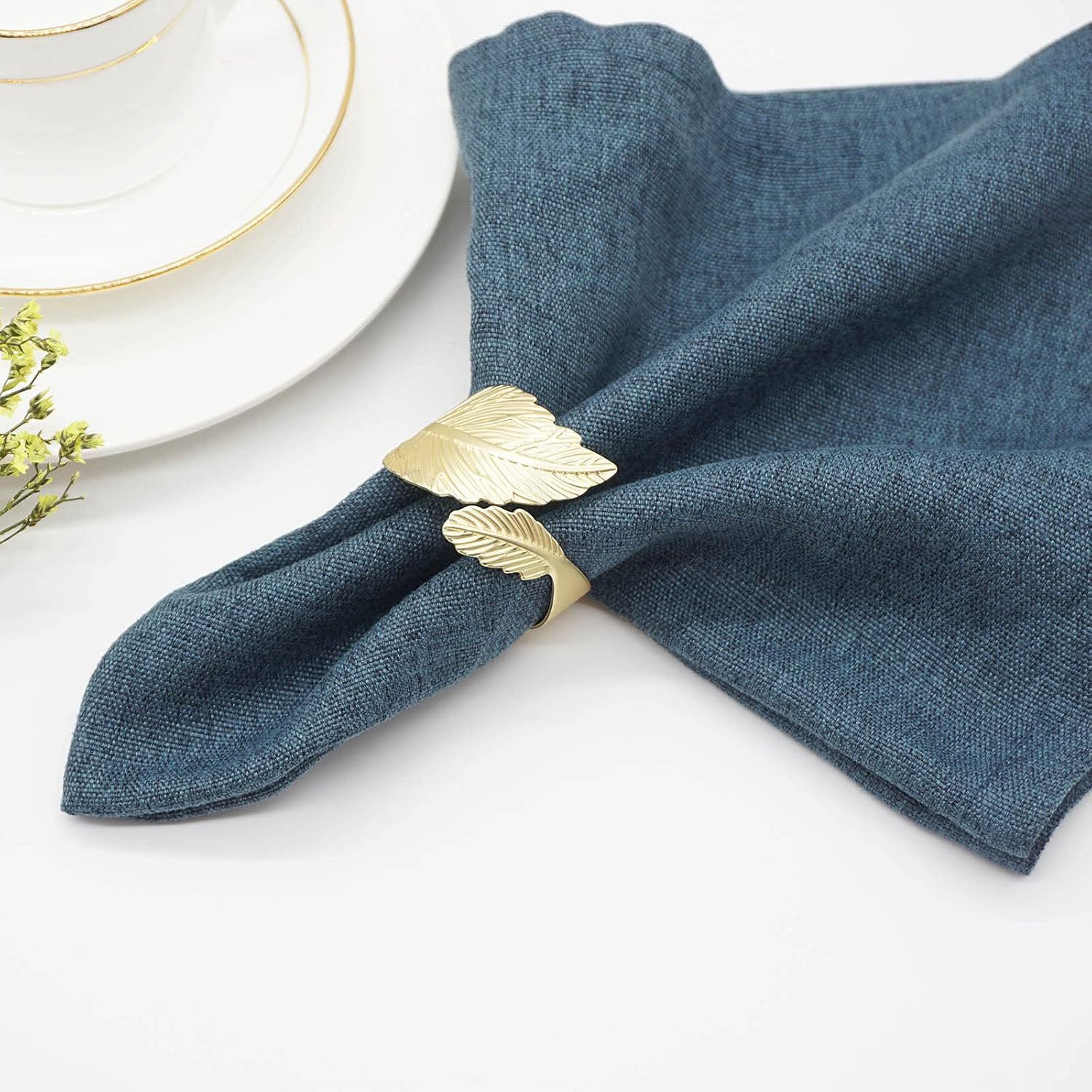 Gold Leaf Napkin Rings Set of 6, Leaves Napkin Rings for Table Setting, Metal Leaf Napkin Holder Rings for Holiday Party,Wedding, Banquet, Formal or Casual Dinning Table Decor (Gold) image number 3