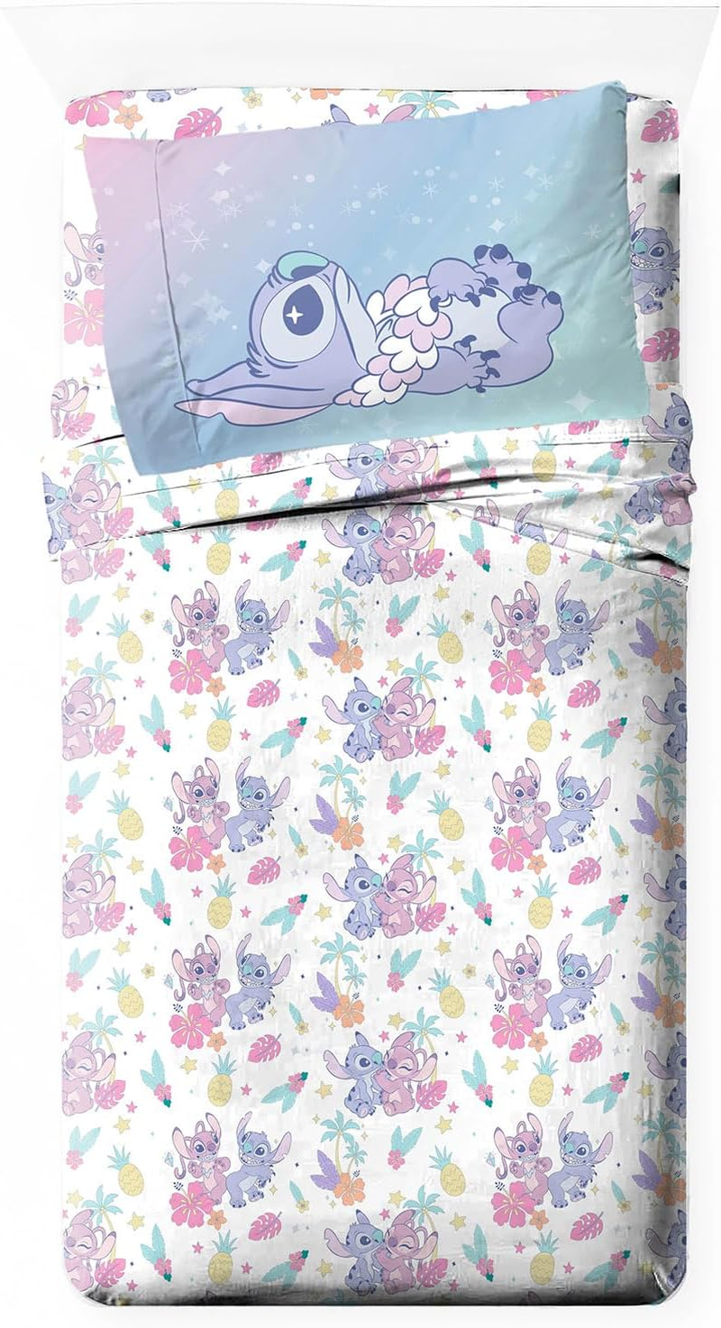 Jay Franco Disney Lilo and Stitch Twin Size Sheet Set - Super Soft Kids 3 Piece Floral Bedding Set Features Angel - Microfiber Sheets Includes Reversible Pillow Cover image number 6