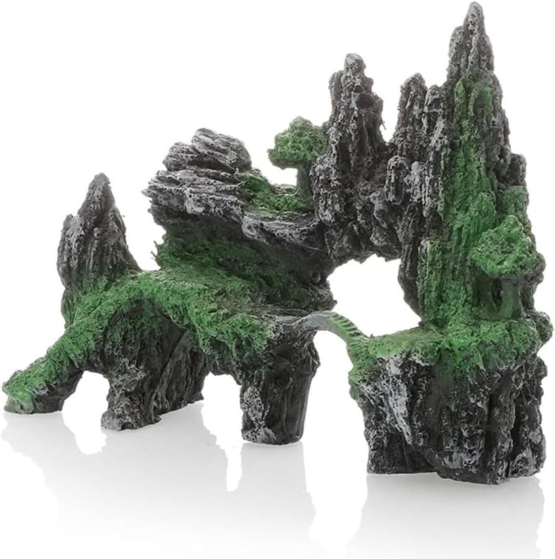 AIMALL Realistic Aquarium Landscape Decoration, Moss-Covered Rock Cave Mountain Tree, Fish Tank Stone Ornament, Dimensions: 9.05In X 6.29In X 3.15In