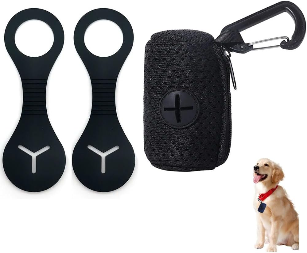 Lyhaogao Large Dog Waste Dispenser with Zippered Mesh Pouch, Fits All Dog,Includes 2 Refillable Poop Bag Holders and 1 Pcs Dog Poop Bag Dispenser,Durable, Hands Free Dog Walking Accessories (Black)