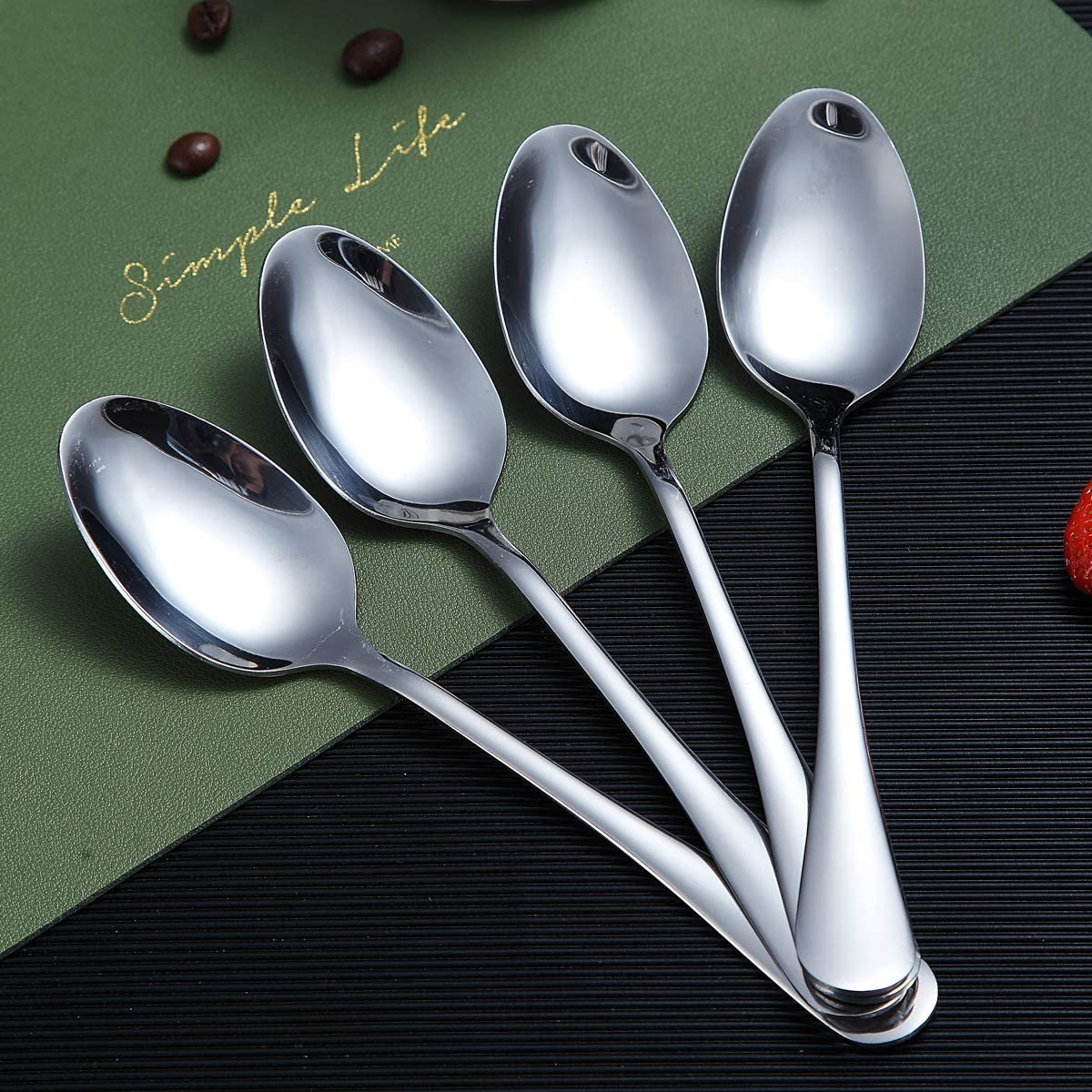 Dinner Spoon of 6, Berglander 19Cm Stainless Steel Shiny Polish Soup Spoons Silverware, Soup Spoon Table Spoon Set Sturdy Easy to Clean, Dishwasher Safe image number 4