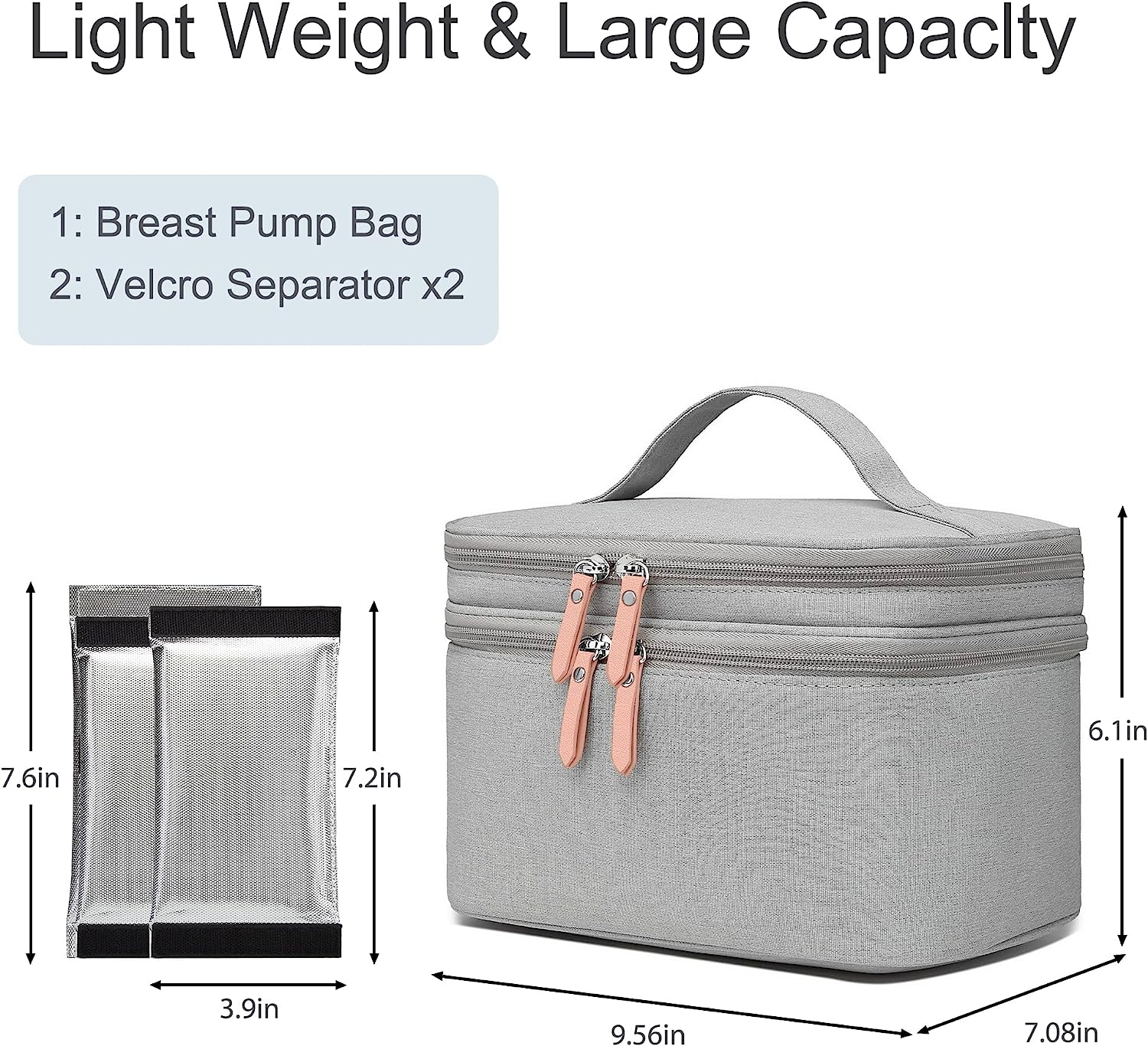 QIUXQIU Breast Pump Bag for Hands-Free Wearable Breast Pumps、Bottles,Pump Parts, and Storage Bag，Tote Bag，Multi-Function Breastmilk Cooler Bag Insulated Bag(Gray) image number 2