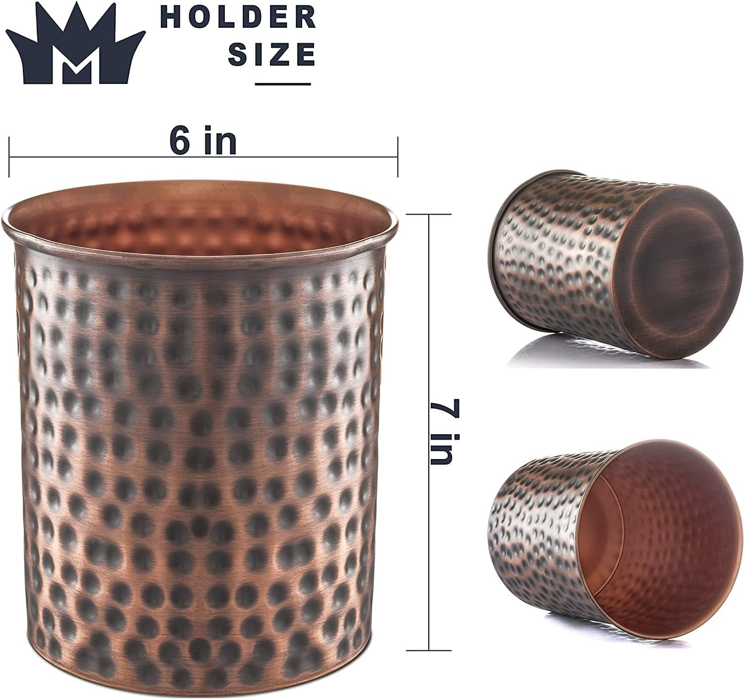 Monarch Abode Hand Hammered Kitchen Utensil Holder for Kitchen Counter, Spatula, and Large or Small Spoon Holder, Decorative Cooking Utensil Crock Organizer for Countertop, Antique Copper Finish image number 2