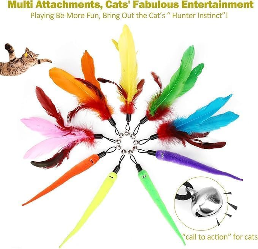 Cat Feather Toy,Retractable Wand with 2 Wands & 9 Assorted Teaser Refills, Interactive Feather Teaser with Bells for Kitten Fun and Exercise image number 1