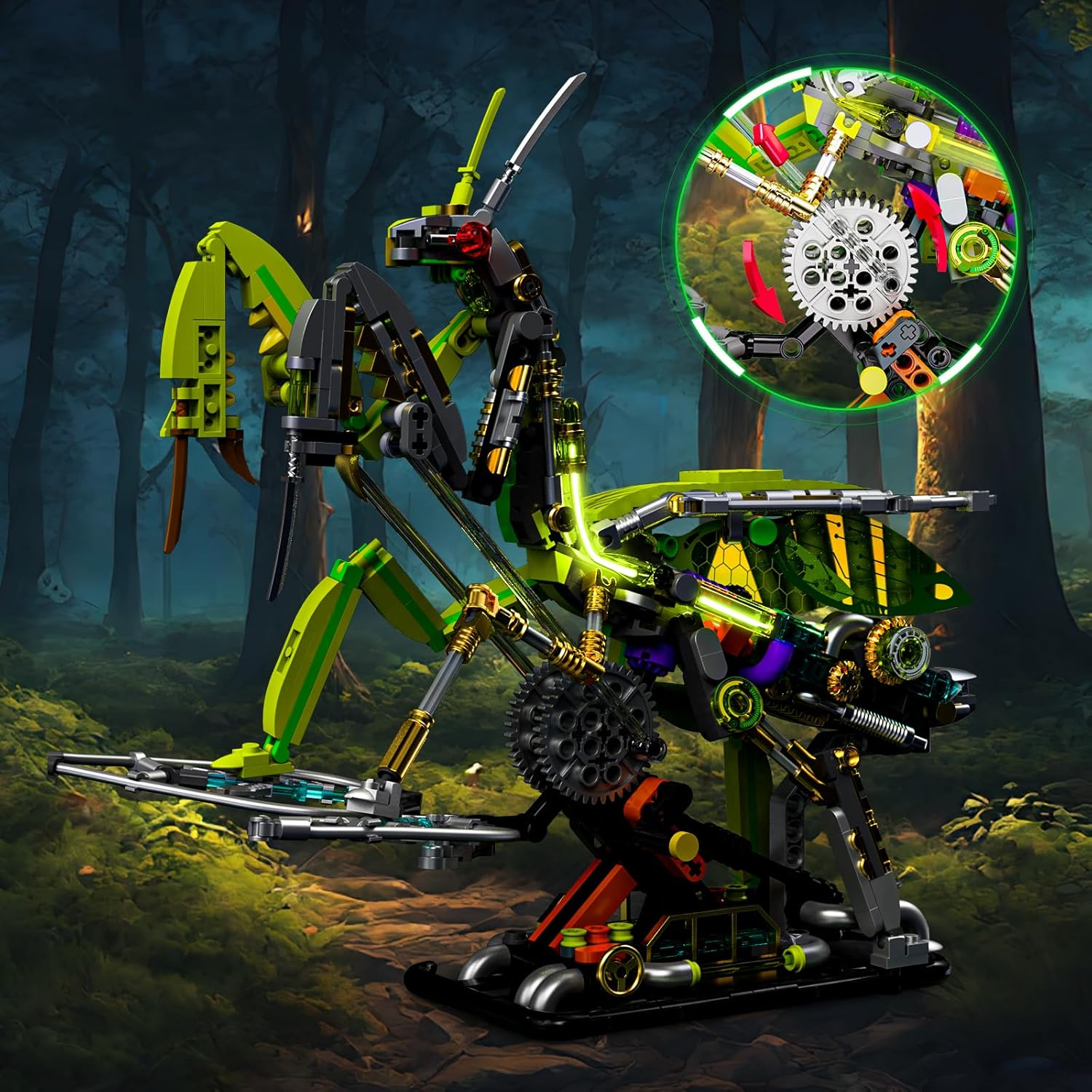 QLT Technik Praying Mantis Toy Clamping Building Blocks Building Block with Light, Creative Exotic Animals Building Blocks for Boys and Girls Aged 8-16+ Years (999 Pieces)