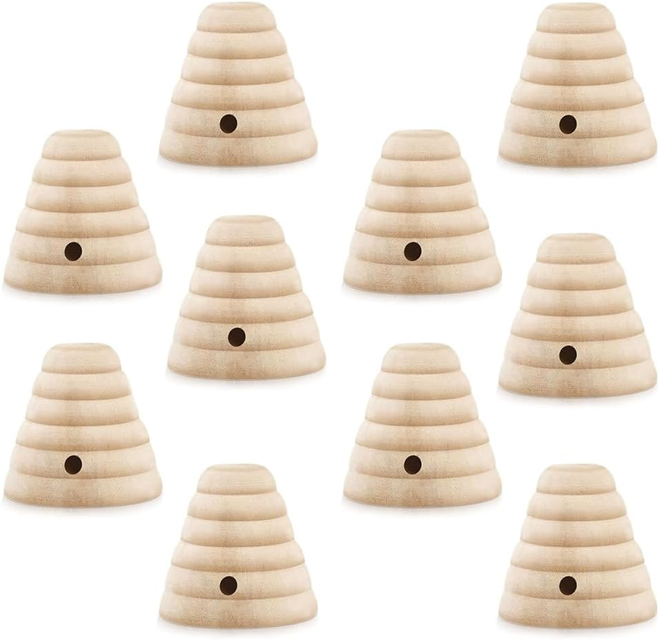 NYGHMY 10 Pcs Unfinished Wood Threaded Honeycombs, Wood Bee Hive Decor, Farmhouse Tiered Tray Decor, Mini Beehive Model Bee Garden Decorations for DIY Table Shelf Sitter Party Craft image number 3