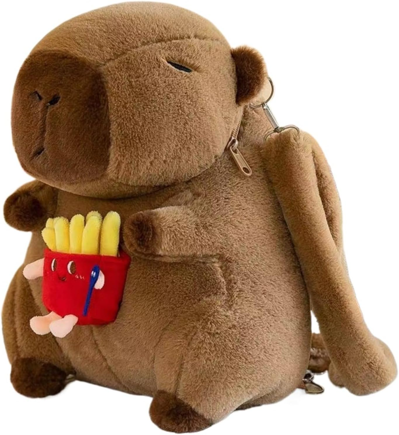 Knictto Y2K Kawaii Capybara Plush with Burger Fries Backpack for Women Funny Fuzzy Animal Travel Bag Casual Daypack for Gift