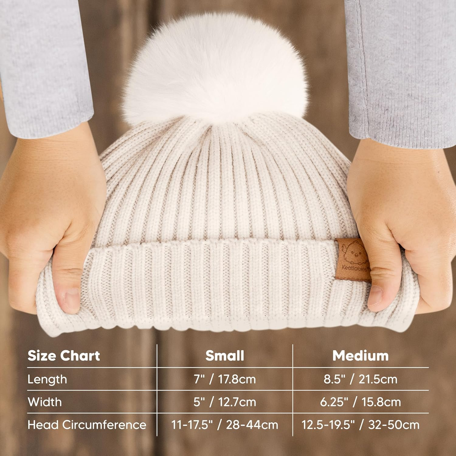 Keababies 2-Pack Baby Hats for Girls, Boys - Stretchy Baby Beanies, Cute Newborn & Toddler Winter Hat, Soft & Warm Pom Pom Beanie for Infant, Toddler, Boys, Girls 0-6 Months (Rust, S) image number 2