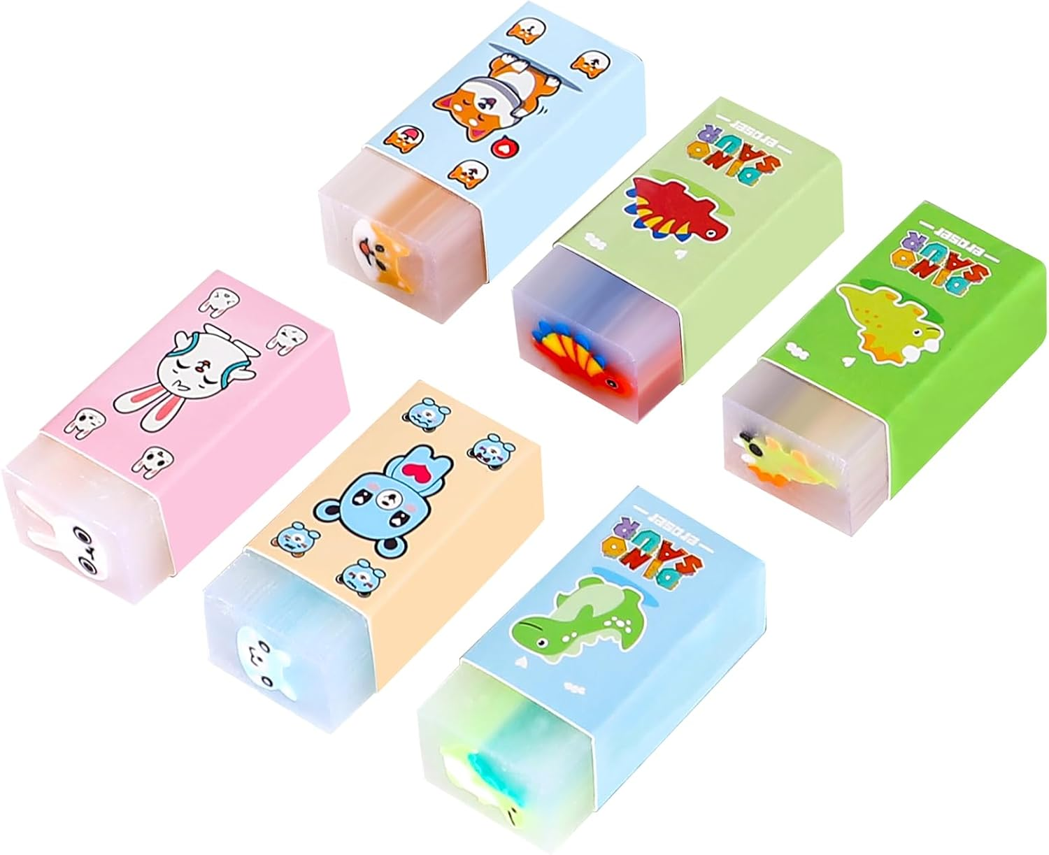Cute Erasers for Pencils Bulk Pet Eraser Fun Animal Pencil Erasers Jelly Drawing Writing Eraser for School Supplies Prize Gifts Party 6 Pack