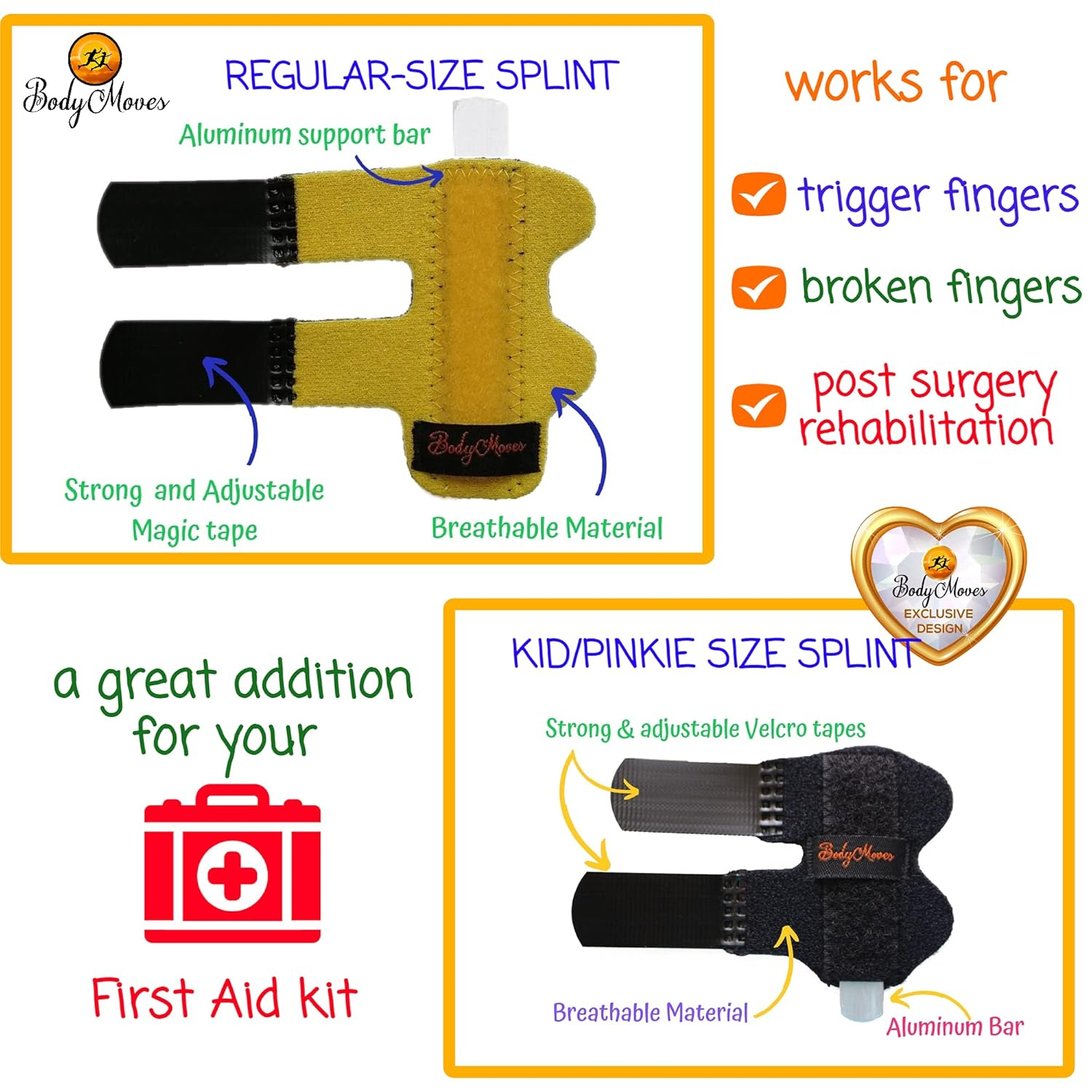 Bodymoves 5 Finger Splints plus 1 Pinkie Black Splint image number 5