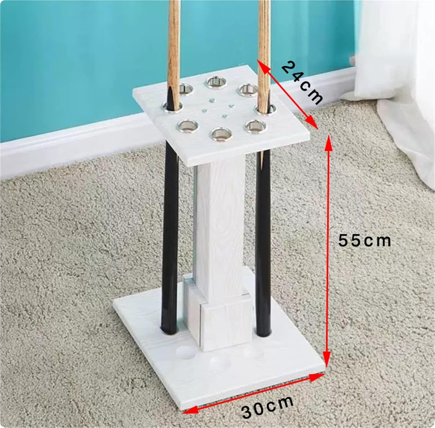 Pool Cue Rack,Free Standing Billiard Stick Stand,Fishing Rod Storage Rack,Holds 9 Cue,For Indoor Bar Billiard Room School Home Club(White) - Black image number 6