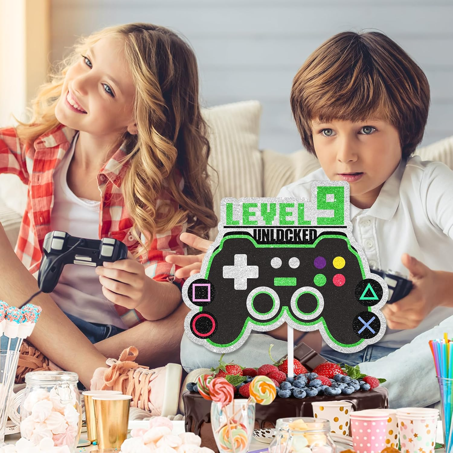 Game Controller Cake Topper Video Game Theme Level up 9 Happy Birthday Unlocked Decoration, Boys and Girls Birthday Party, Game Night, or Anniversary Party Decoration, Birthday Gift for Kids.Liangss - 11Th image number 5