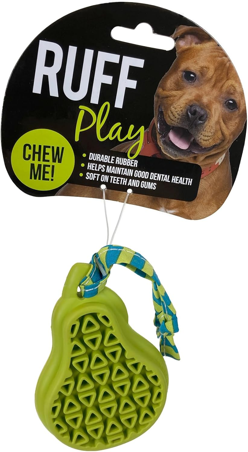 Ruff Play Rubber Dental Pear Dog Toy, Green - Dog Teething Toy, Chew Toys, Durable Chew Toys, Safe & Non-Toxic, Aids Dogs Dental Health