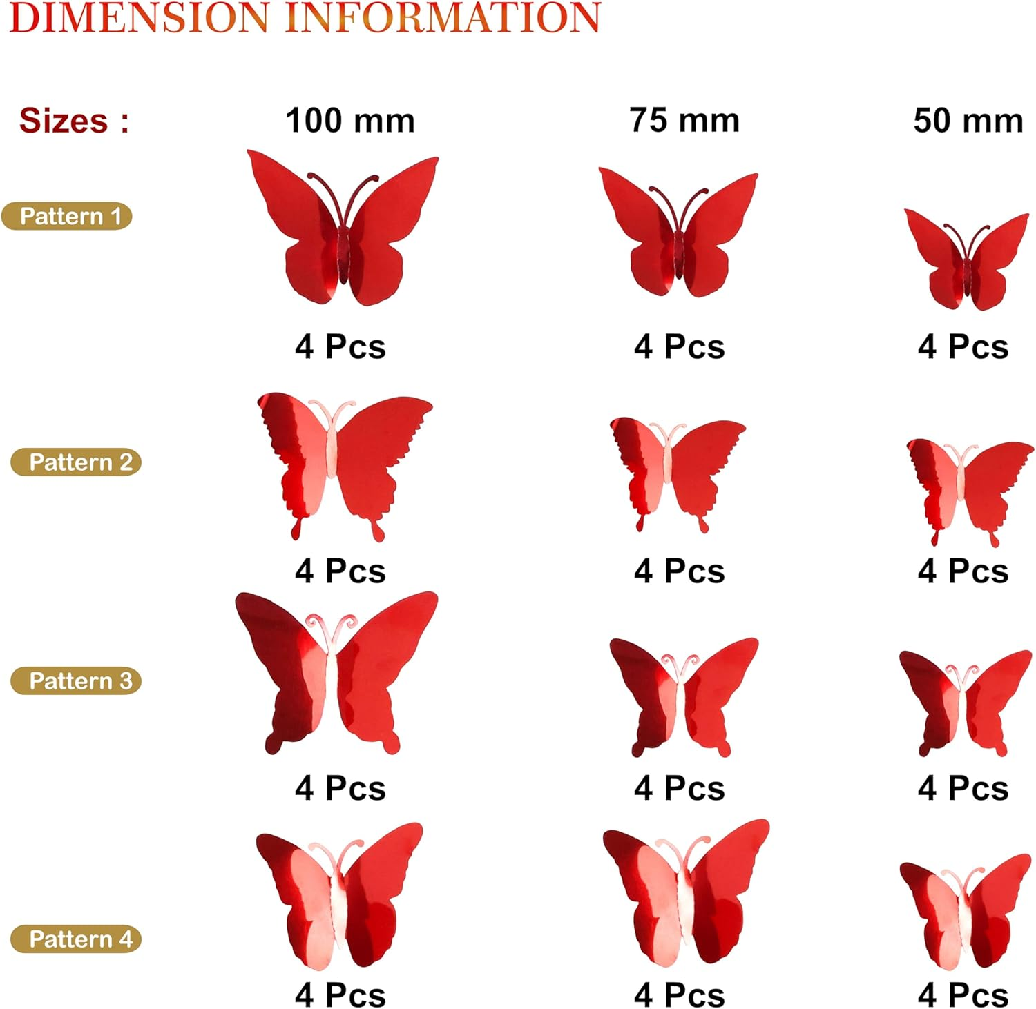 3D DIY Mirror Metallic Butterfly Wall Decor, Red, 48Pcs 4 Styles 3 Sizes, Removable Stickers Wall Decor Room Mural for Party Cake Decoration Kids Bedroom Nursery Classroom Wedding Decor DIY&hellip; - Gold Butterfly image number 6