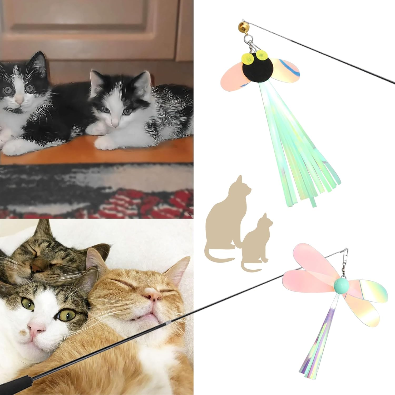 Hayaww Pack of 6 Cat Angel Replacement Pendants Cat Toy Feather Cat Feather Toys Replacement Interactive Cat Toy Interactive Cat Fishing Replacement Feathers with Pendant Feather Bell (A) image number 3