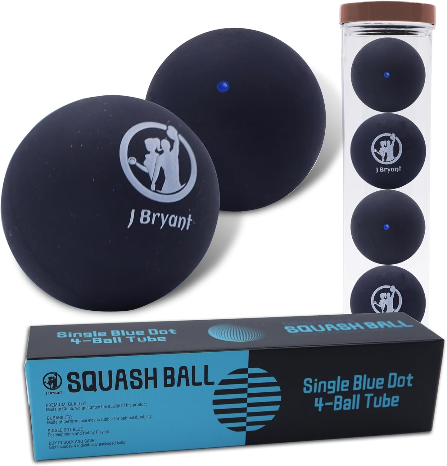 J Bryant Squash Balls 4 Pack, Single Blue Dot Rubber Squash Ball for Beginners and Kids Competition Training image number 5